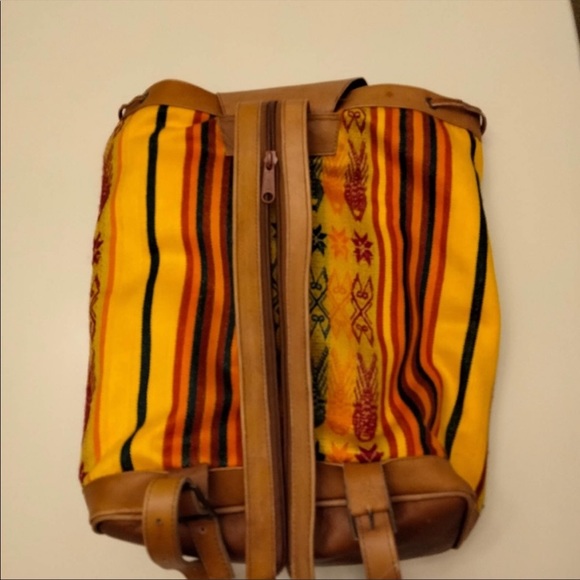 Ethnic boho design leather & canvas backpack, can convert to a shoulder bag - Picture 8 of 10